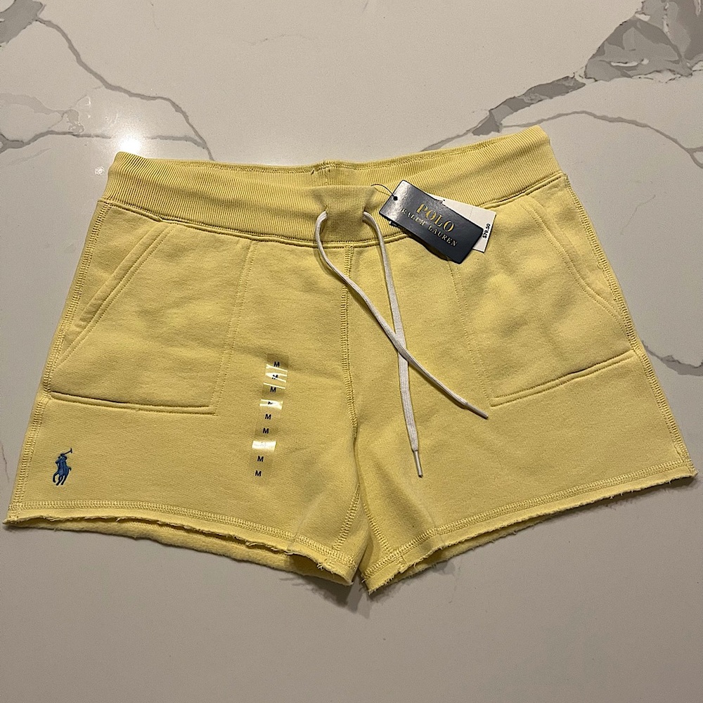 NWT Ralph Lauren Yellow Fleece Drawstring Shorts Medium-Large